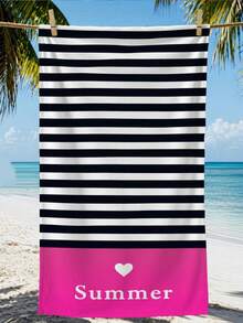 1pc Pink Striped Summer Custom Beach Towel, Quick Absorbent Lightweight Fast Drying, Suitable For Beach, Pool, Spa, Personalized Design, Minimalist Elegant, Multifunctional, High Quality, Unique, Ideal Gift For Men, Tea Room, Home, Garden, Office, Anniversary, Valentine's Day, Mother's Day, Birthday, Father's Day, Graduation, Wedding, Housewarming, Everlasting Love - Multicolor - View 6