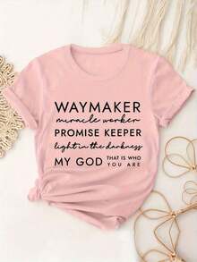 Summer Outfits For Women: T-Shirt With Letter Print, Short-Sleeved Crew Neck Casual Top, Women's Clothing, Loose And Comfortable Tops - 白色 - 查看 9