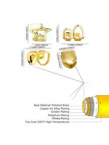 4pcs Iced Out Teeth Gap Filler Grillz Sterling Silver 14K Gold Plated Diamond/Colored Gemstone Cap Hip Hop Accessory Unisex Statement Jewelry - Multicolor - View 4