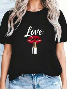 Funny Lipstick Design T-Shirt-1 - Black 5 - View 4