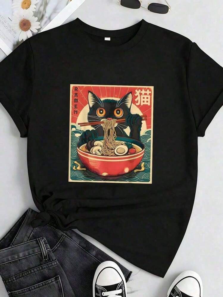 Vaporwave-Japanese-Always-Tired-Girl-Anime-Eboy-Egirl-T-Shirt-Summer-Clothes-For-Women - Black 8 - View 2