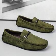 Men's Loafers Lightweight Handmade Stitching Solid Color Slip-On Flat Shoes, Men's Casual Moccasins Boat Shoes - Army Green - View 3