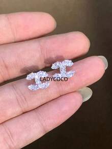 時尚優雅極簡奢華高端銅鑲嵌立方氧化鋯銀耳環 - 銀色 - 查看 2
