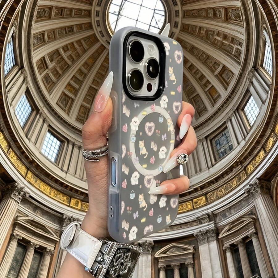 Phone Case - Animal-Themed Mobile Phone Case With A Minimalist Macaron Color And Jelly-Like Texture, Featuring A Two-In-One Magnetic Wireless Charger. Perfect For Halloween, New Year, Christmas, And Easter Gifts For Family And Friends - 黑色 - 查看 1