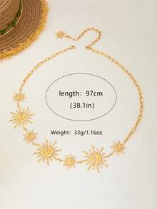 1pc Bohemian Style Gold Sun Spiral Waist Chain, Adjustable Sun Pendant Body Chain, Summer Beach Festival Women's Belly Chain - Gold Necklace - View 2