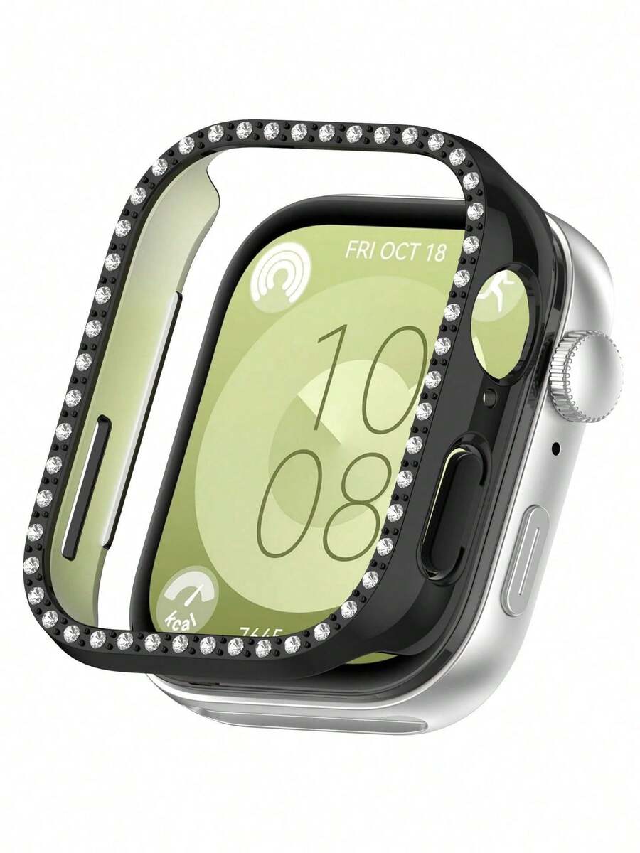 1件裝黑色閃亮單排水鑽手錶殼，相容於 Watch Fit 3 與 Fit4/4pro，亮麗耀眼時尚智慧手錶保護殼，優雅迷人閃亮手錶殼配件，高貴奢華亮面手錶殼保護殼，時尚精緻手錶殼裝飾，適合女性的奢華閃亮手錶殼保護殼，送給女友、朋友與家人的完美禮物，適用於派對、日常外出、旅行、約會等場合