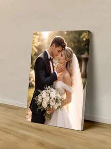 1pc Customizable Wooden Frame Canvas Wall Art - Personalized Family Portrait And Action Photos, Printing, Suitable For Living Room, Bedroom Or Home Office Decor, Cozy Room Accent, Quality Reproduction Framed Canvas Wall Hanging - Multicolor - View 2