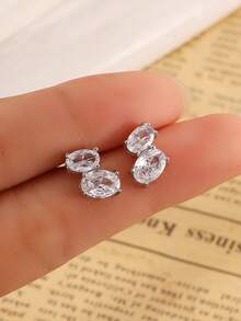 rakol 2pcs Silver Cubic Zirconia Stud Earrings - Silver - View 7