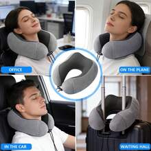 Travel Cervical Pillow Without Head Droop, Ergonomic U-Shaped Cervical Pillow Made Of Memory Foam, 360° Cervical Support For Naps On Airplanes, In Cars And In Offices, Washable Cover. - Grey - View 3