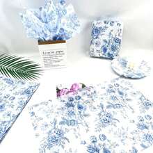 10/20張藍色花卉薄紙禮品包裝紙 14x20英吋 中式復古藍白牡丹玫瑰圖案 高品質耐用紙 適合作為生日、婚禮、派對、DIY手工、花束包裝與特殊場合裝飾 - 多色 - 查看 5