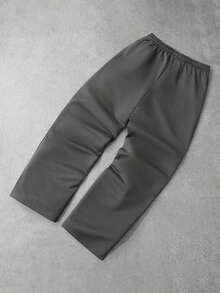 Pantalón de chándal de pierna recta de unicolor, adecuado para todas las estaciones, corte holgado, unisex, estilo casual de calle y cómodo, pantalón de chándal para hacer ejercicio, para ir y venir - Gris Oscuro - Ver 3