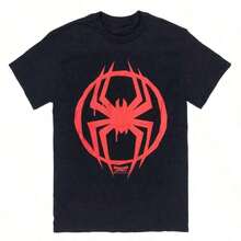 MarveEl's SpiderE-ManS Miles Morales Men's Black T-Shirt, Red Spider Logo, Superhero Short-Sleeved Casusummer Outfits For Women100 Percent Cotton Graphic Tees,Take That,Men's T Shirts,Take That T Shirt,Men's Holiday Clothes,Graphic Tee,Matching Outfits For Family Outings,Men And Women Fashion Matching Tees - Black - View 1