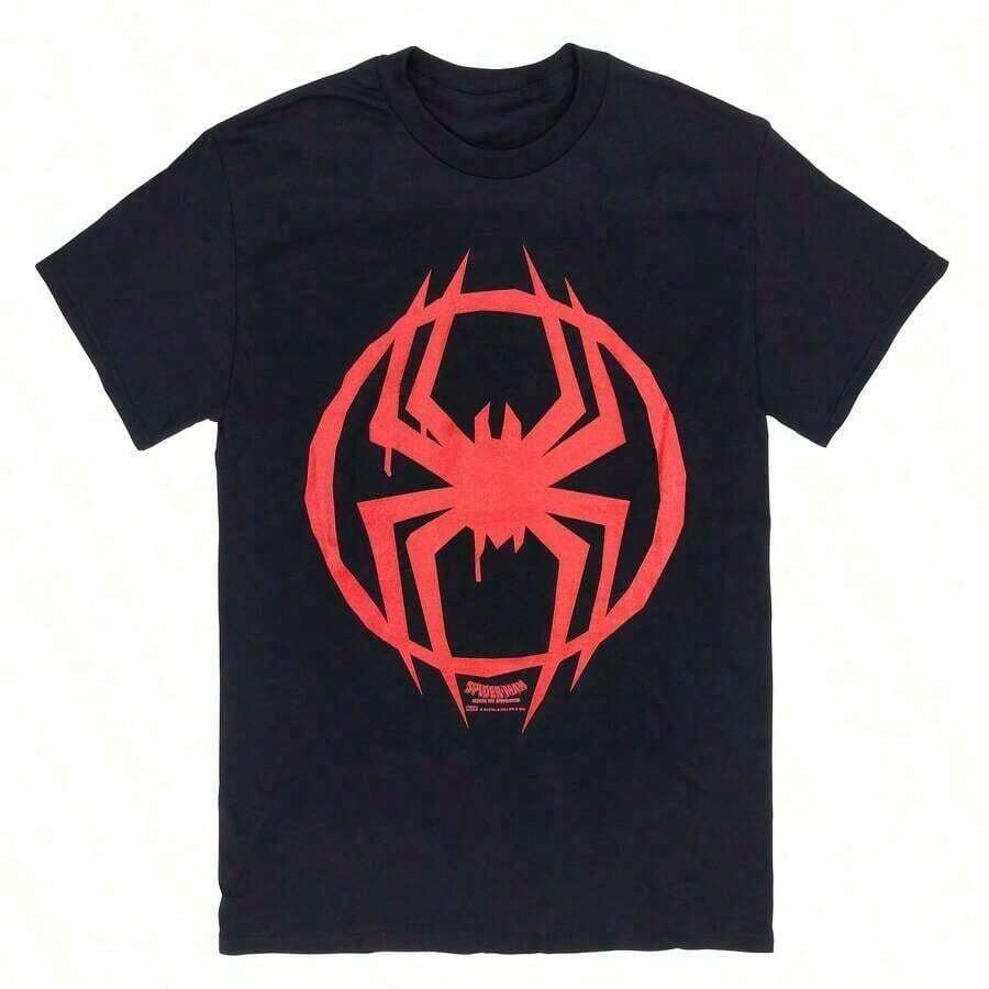 MarveEl's SpiderE-ManS Miles Morales Men's Black T-Shirt, Red Spider Logo, Superhero Short-Sleeved Casusummer Outfits For Women100 Percent Cotton Graphic Tees,Take That,Men's T Shirts,Take That T Shirt,Men's Holiday Clothes,Graphic Tee,Matching Outfits For Family Outings,Men And Women Fashion Matching Tees - Black - View 1