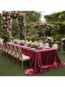 1pc Rectangular Satin Tablecloth, Large Size Tablecloth, Available In Multiple Sizes, Smooth Rectangular Fabric Decorative Tablecloth, Suitable For Ceremony, Wedding, Holiday, Party Dining Table Decor (Pink) - Baby Pink - View 19
