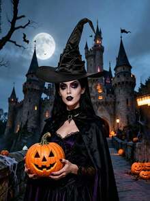 1pc Halloween Women Witch Hat,Devil Spider Wizard Hat,Black Ruched Crooked Wicked Witch Cap For Costume Cosplay Party Halloween Party Favors Party Favors Trick-Or-Treat And Activities Halloween Party Favors Supplies Activities Games Gifts. - A - View 6