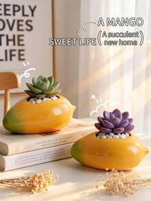 1/2pcs Creative Mango Shaped Resin Succulent Planter, Mini Plant Container, Cute Fruit Design Indoor Home Decor Flower Pot - Mango Mini Vase - View 3