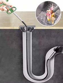 1pc Kitchen Drain Clog Remover, Spring Design Press Handle Grabber, 200cm Pipe Unclogger, S-Shaped 4-Claw Grabber Suitable For Various Complex Pipes, Clears Hair/Kitchen Waste, Prevents Water Accumulation And Mosquitoes, Suitable For Kitchen/Bathroom/Bathtub/Toilet - Drain Cleaner - Avocado - View 2