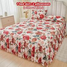 Juego de 3 piezas de falda de cama y fundas de almohada con estampado floral, suave y transpirable (1 falda de cama + 2 fundas de almohada), que absorbe la humedad, resistente a las arrugas, apto para todas las estaciones, con un elegante estampado, adecuado para dormitorios y hoteles, sencillo y económico - Cebra-leopardo - Ver 16