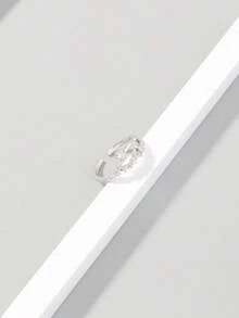 Nooxian 1pc Luxury Asymmetrical Arrangement Copper Zirconia Stone Adjustable Ring - Silver - View 4