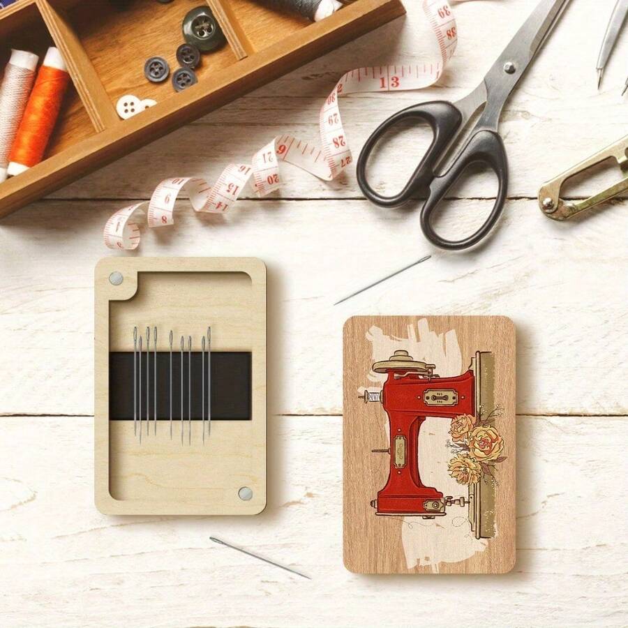 1pc Wooden Magnetic Clasp Sewing Needle Box - A Wooden Needle Organizer Suitable For Storing Sewing Needles And Threads, A Decorative Sewing Box, And A Storage Container For Sewing Supplies. - A - View 1