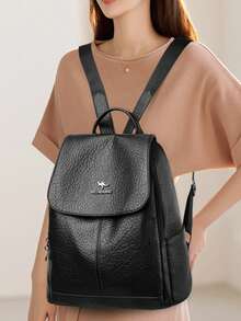 2026 New High-Quality Soft PU Leather Women's Backpack, Vintage Solid Color Large Capacity Travel Student Backpack For Girls - Black - View 11