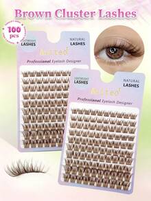 Asiteo 100入 8-16mm 混長棕色柔軟自然捲單簇假睫毛，輕鬆打造自然妝容，適合日常配戴 DIY 個別假睫毛 - D - 查看 1