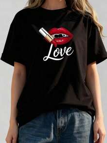 Funny Lipstick Design T-Shirt-1 - Black 2 - View 3