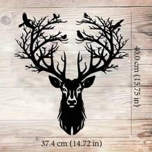 Escultura de pared de metal con diseño de ciervo y árbol, de 1 pieza, 15.75*14.72 pulgadas. |   Regalo de Halloween y Navidad, Decoración de Interior/Exterior Tallada en Metal - TY9619 - Ver 4