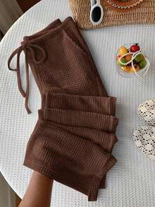 Pantalones tejidos a rayas de verano para mujer - Marrón - Ver 4