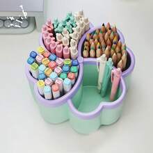 1pc Desktop Pen Holder, PP Makeup Storage Box, Desktop Organizer, Clover 4-Compartment Storage Design - Suitable For Office, School, Home, Desk - Ideal Choice For Small Spaces And Home School Supplies - One Size Fits All - View 3