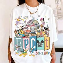 Disney Women's And Men's T-Shirts Vintage Epcot Characters And Park Icons Printed Oversized T-Shirts, 100% Cotton Retro Short-Sleeved Casual Shirts, And Graphic Printing T-Shirts For Epcot Park Travel Matching Outfits - trắng - Xem 1