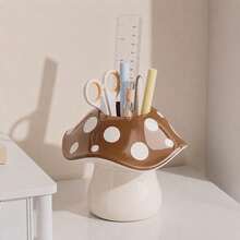 Elegant Soft-Toned Mushroom Shaped Pen Holder, Cute Desktop Decor, Functional Stationery Organizer, Fashionable Writing Tool Storage, Minimalist Desk Essential, Unique Design Gift, Creative Aesthetic Office Decor, Daily Work Space Accessory - Multicolor - View 10