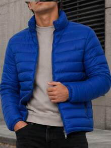 Men's HPC Polo Fleece Puffer Jacket, Warm, Casual, Basic, No Hood, Youthful And Modern Style, Ideal For Winter Or Cold Weather - Royal Blue - View 4