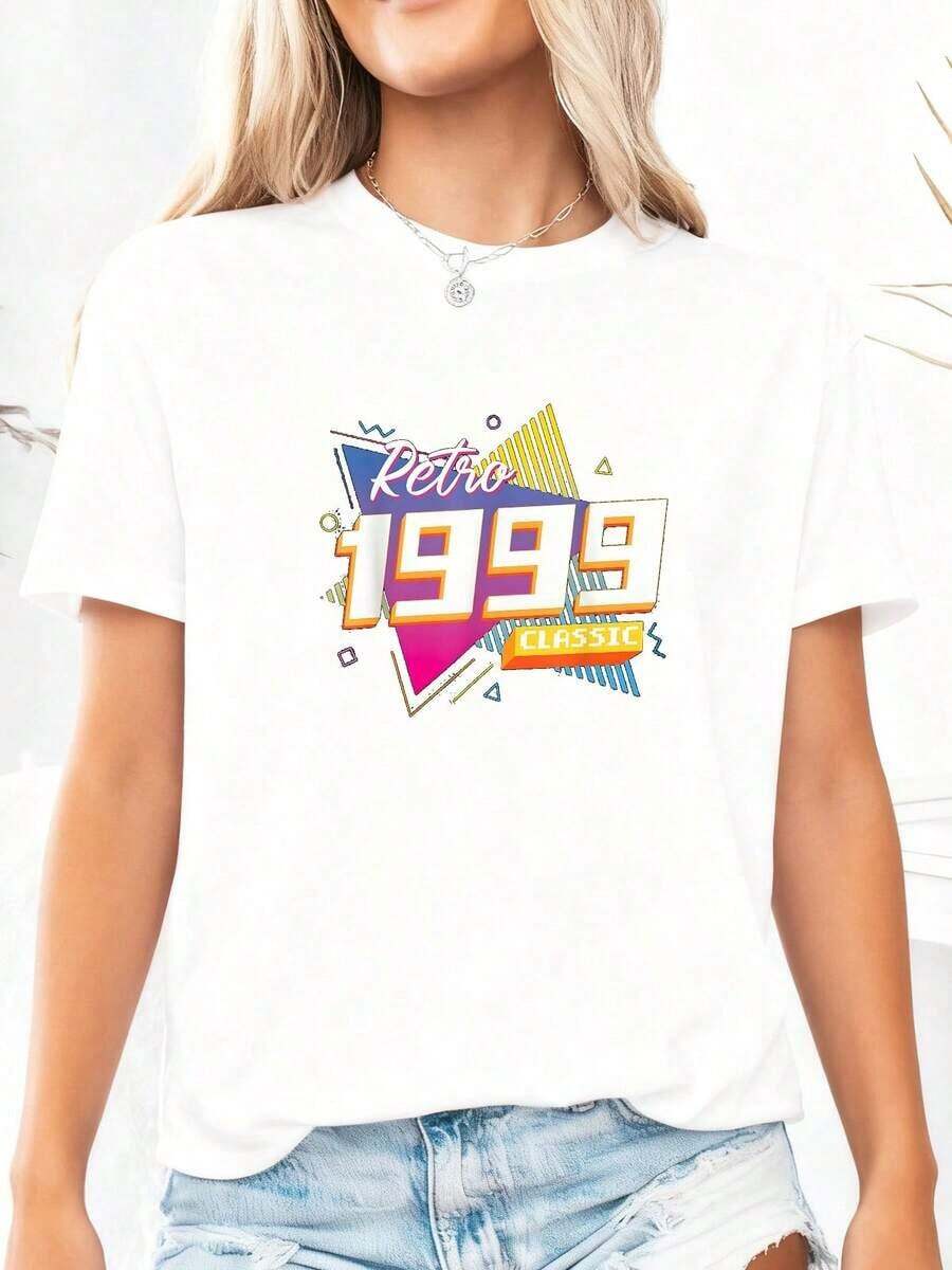 Heart 1999-Birthday-Retro-Classic-Colorful-Patterns-90s-Breathable T-Shirt - 白色3 - 查看 1