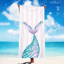 1件超柔軟美人魚尾超細纖維海灘巾，居家裝飾，適用於海灘、游泳池、露營和旅行，極致舒適 - A - 查看 2
