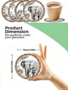 4/1 pieza Posavasos de madera vintage con motivos de fauna de la selva, con patrones de elefante, jirafa, tigre y avestruz, adecuados para decoración del hogar, suministros para fiestas y vacaciones. - Multicolor - Ver 4
