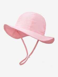2Pcs Baby Girls' Strawberry Print & Solid Wide Brim Sun Hat, Adjustable Chin Strap UV Protection Bucket Hats For Toddler Kids Summer Beach Outdoor Activities - 2pcs - View 5