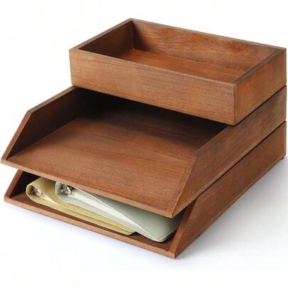 3 Piezas Bandeja de Madera para Cartas Organizador de Escritorio Tamaño Carta de Madera Pesado 3 Niveles Apilable Soporte para Papeles Bandeja de Escritorio Bandeja de Entrada Cajón de Escritorio Archivador de Revistas Oficina Vuelta al Colegio (Marrón)