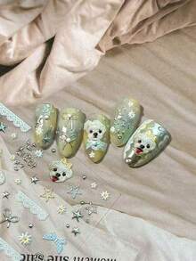1件 5D 浮雕可愛小狗卡通美甲貼紙，美甲貼花，美甲裝飾，DIY美甲用品，美甲配件，美甲貼紙 - 彩色 - 查看 5