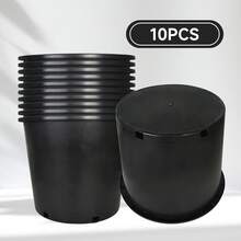 Plastic Flower Pot Seedling Pot Gardening Flower Pot With Drainage Holes Can Be Used For Planting, Cuttings, Seedlings, Succulent Cultivation, Seed Germination, Suitable For Patio Lawn Garden Indoor And Outdoor Reusable 7-Gallon 10PCS Black Round - 黑色 - 查看 2