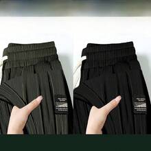 Pantalones casuales de pierna recta para hombre, pantalones largos deportivos resistentes a la suciedad, finos y ligeros para... - negro+marrón - Ver 9