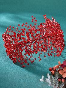 1pc Fashion Wedding Bride Rhinestone Headband Red Elegant Ladies Party Banquet Ball Headdress - Red - View 6