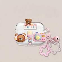 Cute Cartoon Music Ice Cream Bear Style Earphone Protective Case, Compatible With Apple Earphones Anti-Fall Protective Case, Applicable To Bluetooth Apple Earphone Case Anti-Scratch Anti-Fall Protective Case, Cute Earphone Case, Ideal Gift For Friends And Birthday - Musical Bear [Transparent] + Pendant - View 11