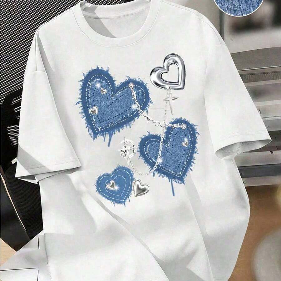 Women's Casual Short-Sleeved T-Shirt With Vintage Print, Made Of Soft Pure Cotton Fabric, Ideal For Everyday Outfits. - 白色 - 查看 1