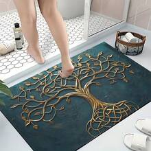 1 件装生命树图案印花硅胶地毯，易于清洁，3D 打印长方形，适用于玄关、客厅、厨房、卧室、走廊、浴室、洗衣房 - 涤纶地毯，适合室内外家居装饰 - 彩色 - 查看 3