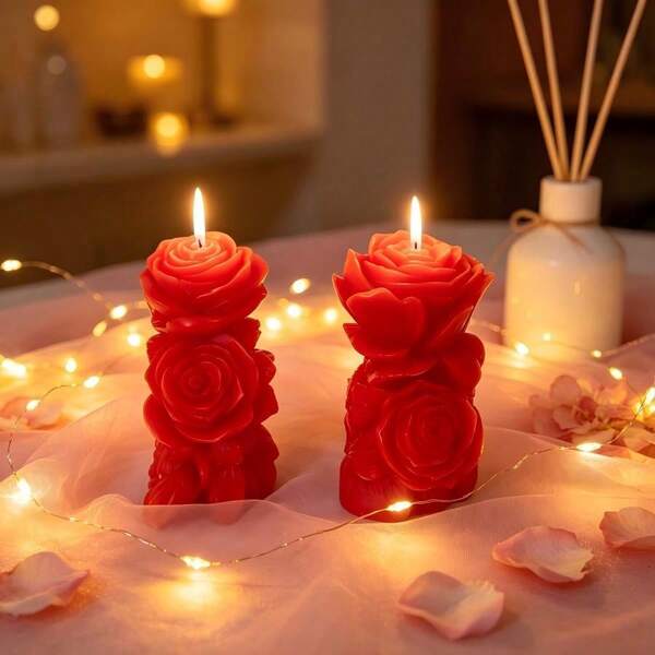 1 buc, lumânare parfumată în formă de trandafir tip pillar, 2 stiluri, ornament decor casă, cadou pentru Ziua Îndrăgostiților, Ziua Mamei, sărbători