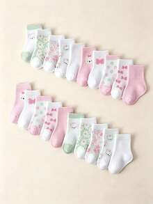 10/20 Pairs All Season Butterfly Cat Flower Simple Neutral Children's Socks - Multicolor - View 12