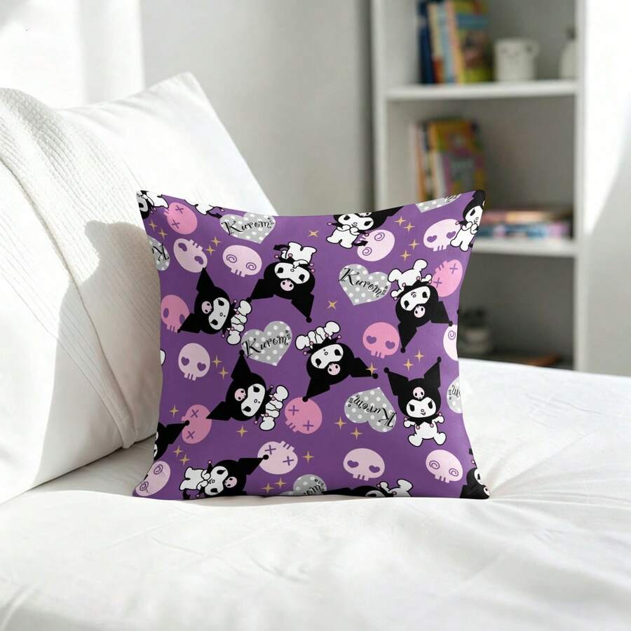 Miniso Sanrio Kuromi Dark Cute Throw Pillow Cover, Purple Skull & Heart Cushion Case For Couch Sofa Bedroom Living Room Home Decor - Color - View 1