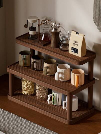 1 Peça Organizador de Mesa de Madeira Vintage, Estante de Armazenamento de Maquiagem Retrô Multinível, Estante de Armazenamento Multiuso para Casa, Porta-Temperos de Cozinha, Suporte para Xícaras/Canecas, Estante de Exposição Aberta para Batom, Perfume, Xícara de Chá, Potes de Tempero, Estante de Balcão Economizadora de Espaço