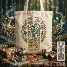 森林 Cernunnos 人形鹿與蘑菇模板，森林之神鹿角壁飾，可重複使用神秘鹿靈繪畫模板，適用於家具、畫布、布料手工藝，自然葉片、蘑菇、貓頭鷹、松鼠、凱爾特異教裝飾 - 套裝 - 查看 10